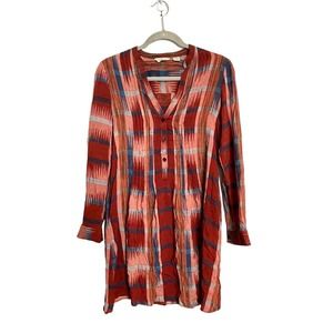 Anthropologie 11.1.TYLHO Sao Paulo Tunic Shirt Dress Plaid Dark Red Long Sleeves